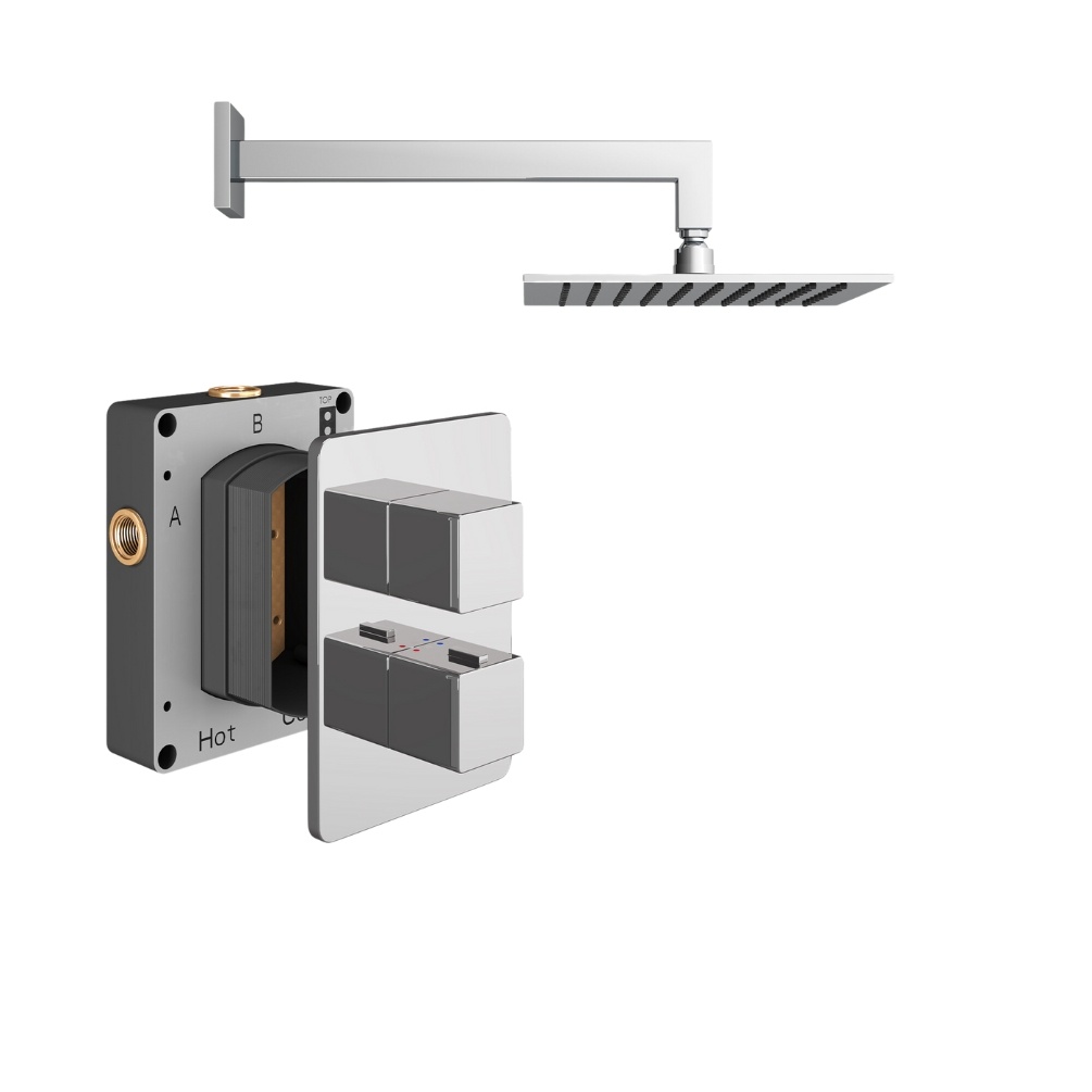 Product Cut out image of the Abacus Square Chrome 1 Outlet Shower Pack with Fixed Shower Head